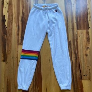 Aviator Nation White Rainbow Stitch Sweatpants sz Small